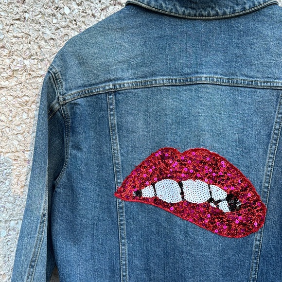 Embellished Denim Jacket with Sequin Patches - Picture 2 of 6